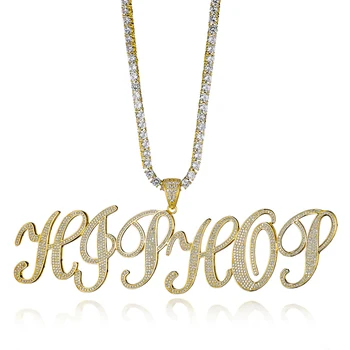 

Hip Hop Custom Name NEW CURSIVE Cubic Zirconia Bling Combination Words Iced Out Chain Pendants & Necklaces For Men Jewelry