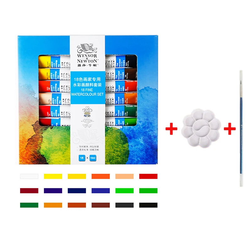 WINSOR& NEWTON 12/18/24 Цвета 10 мл акварель Краски пигмент с автоматической фокусировкой для художника товары для рукоделия яркие прозрачные чистые тонкой гладкой - Цвет: 18colors-set