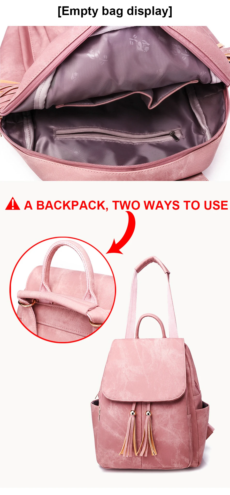 Розовый винтажный рюкзак для женщин, кожаная сумка с кисточками, женский рюкзак для студентов, девушек, подростков, рюкзак Feminina sac a dos