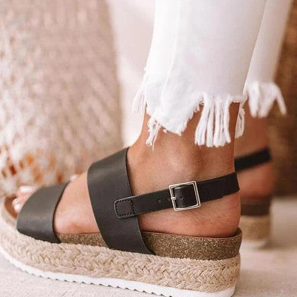 

SARAIRIS 2020 hot sale large size 43 buckle strap summer sandals woman shoes platform concise shoes women sandals