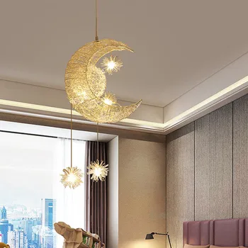 

BEIAIDI 28W Modern Moon Star Chandelier Pendant Lamp For Children Baby's Room Living room Bedroom Dining Room Pendant Light