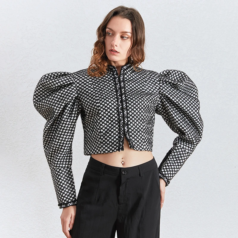 Женские клетчатые куртки TWOTWINSTYLE повседневные короткие пальто с круглым вырезом