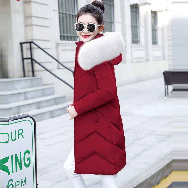 Большой меховой теплый зимний женский жакет новая Длинная Верхняя одежда для женщин плюс Размер 6XL Зимний пуховик Зимнее пальто женские теплые парки - Цвет: Wine red 5