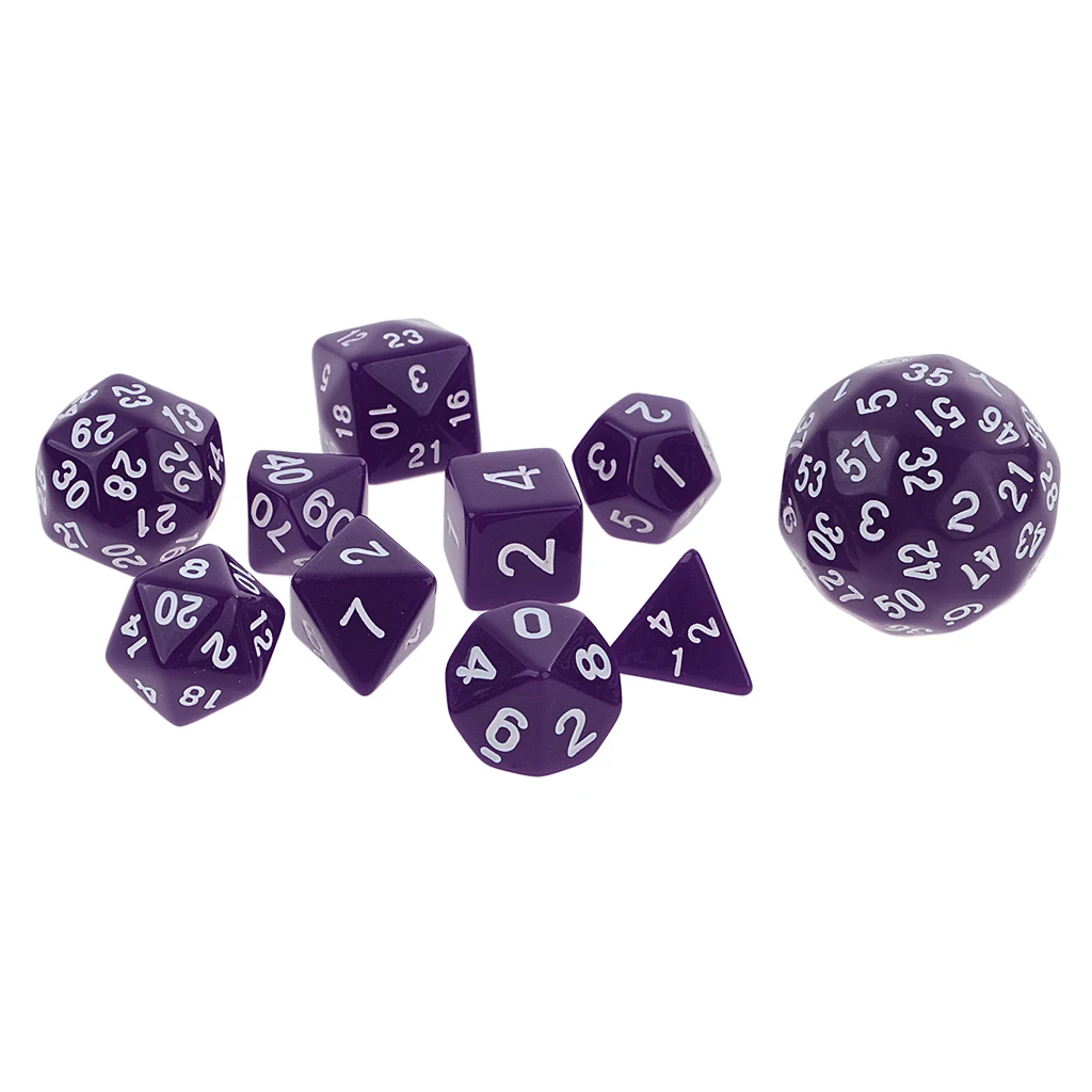 Pack of 10 Dice Set-D4, D6, D8, D10, D12, D20, D24, D30, D60 Acrylic Dice Multicolor Board Game Dice Party Gambling Dices