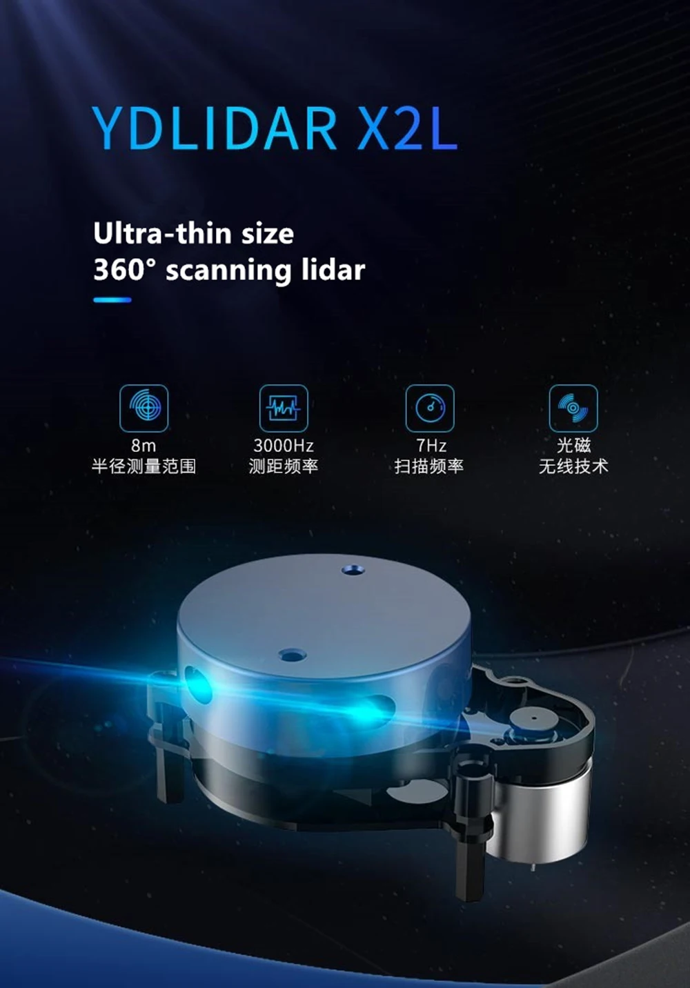 360° Lidar Sensor Scanner Laser Ranging Radar Module Detecting Radius 8M LiDAR 