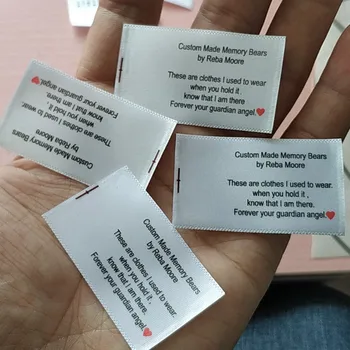 

1000pcs , 3 * 5 cm Custom broadwise White satin ribbon red print washing tag clothing care label
