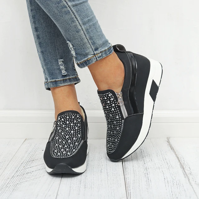 US $12.34 Puimentiua Sneakers 2019 Women Shoes High Black White Pink Women Sneakers For Women Outdoor Sports 