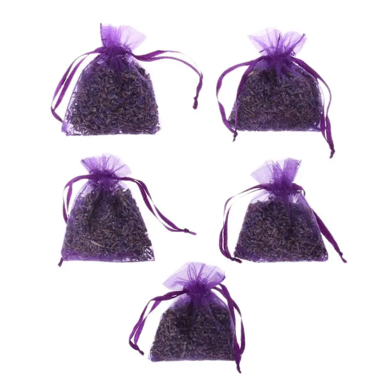 Deodorant Sachet Bags Fragrance Bags 5Pcs Real Lavender Organic Dried Flowers Sachets Buds Bag Fragrance Air Fresher Car Home Decor