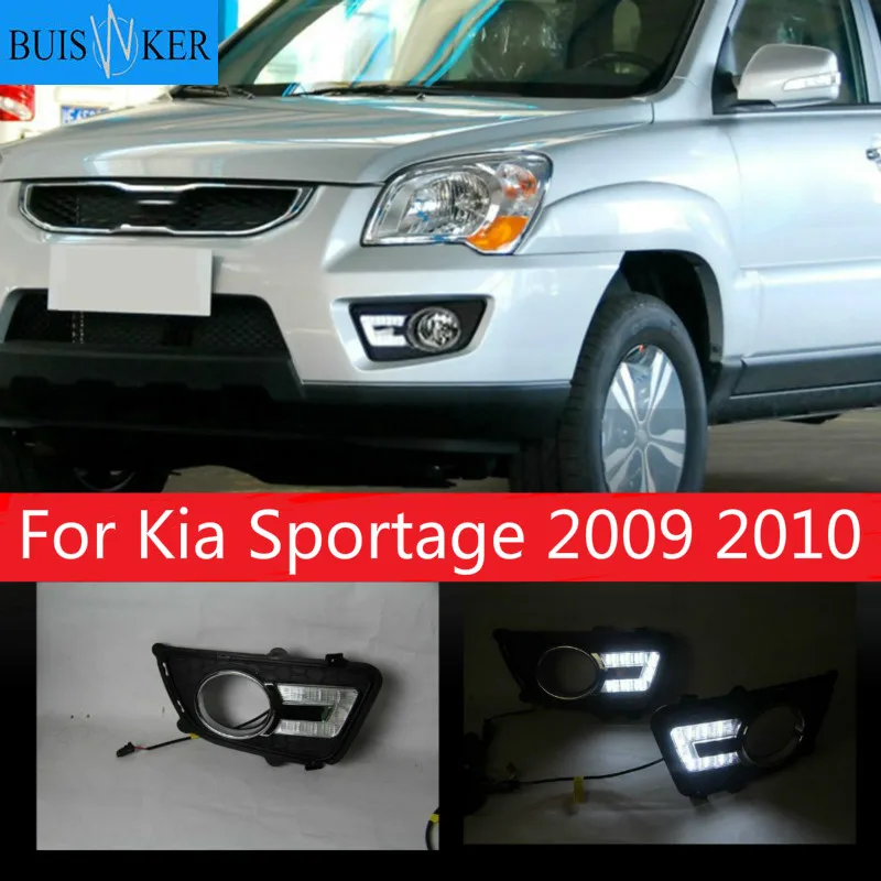 

2 шт. Светодиодный дневной светильник для Kia Sportage 2009 2010 затемнения Стиль реле Водонепроницаемый ABS 12В Автомобильный светодиодный DRL лампа Дневной светильник