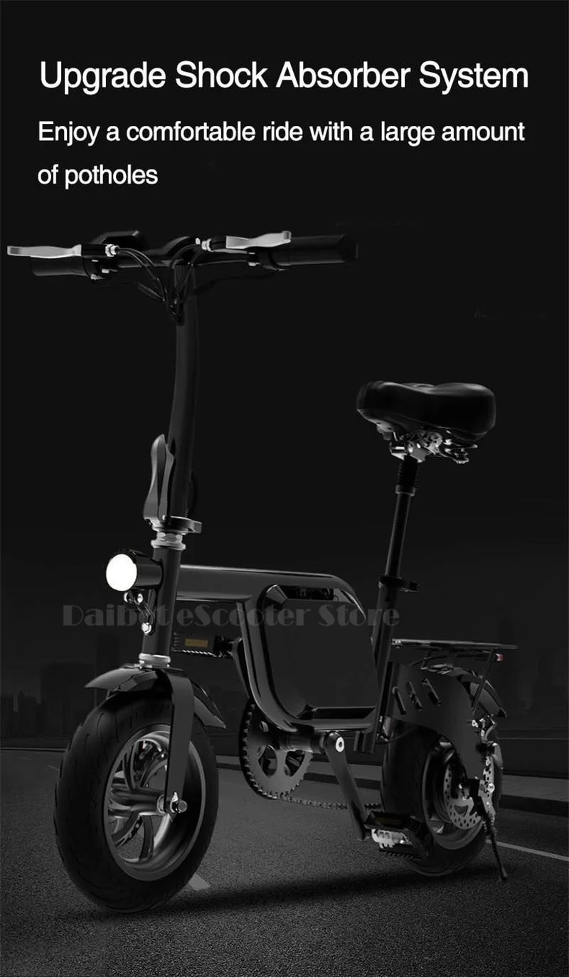 Daibot Electric Bicycle Scooter Two Wheel Electric Scooters 12 Inch 48V 350W Black Mini Portable Folding Electric Scooter Adults (22)