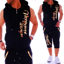Summer Men Sweatsuits Casual Mens Jogger Set 2 Piece Sleeveless Hoodies with Shorts Set Letter Printed Tracksuit Men Clothing