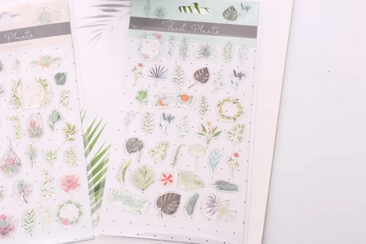 6 листов милые наклейки "растения" Kawaii Канцелярские Стикеры s эпоксидный стикер на клейкой основе для детей DIY Скрапбукинг дневник принадлежности для альбома