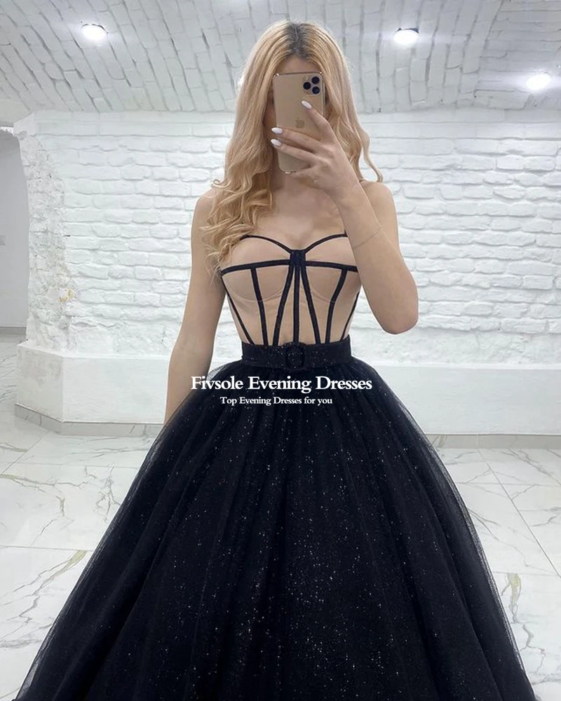 Fivsole Sweetheart Sparkly Tulle Ball Gown Evening Dresses 2021 Lace-up Back Spaghetti Straps Sash Sky Blue Evening Party Gown long sleeve evening gowns