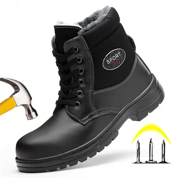 

Steel Toe Work Safety Boot Plush Warm Winter Boots Men Boots Safety Shoes Nice Men Winter Shoes Male Shoes Adult Boots Men 38 S