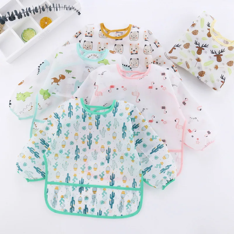 

Baby Bibs New Cute Children Baby Stuff Toddler Waterproof Long Sleeve Art Smock Feeding Bib Apron for Kids 0-2 Year