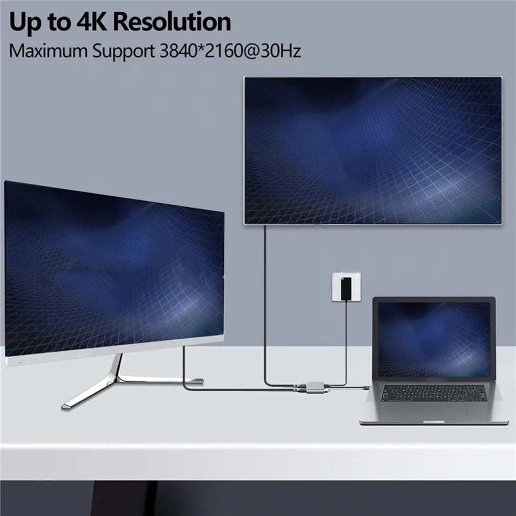 Lightweight Portable 4 in 1 USB Type C To HDMI 4K VGA USB 3 0 Headphone Hub Multiport Adapter USB C Hub Adapter