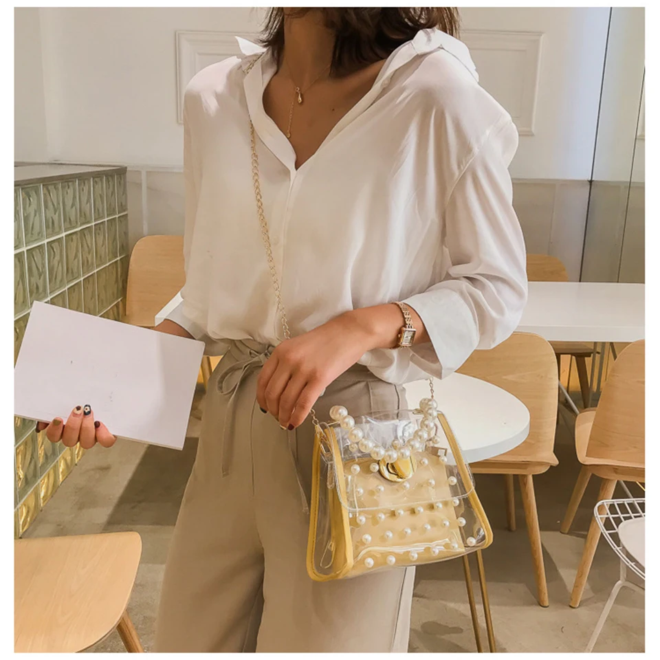 

Luxury Handbags Women Bags Designer Crossbody Bags For Women PVC Chain Shoulder Bag Pearl Handle Ladies Hand Bags Bolsa Feminina