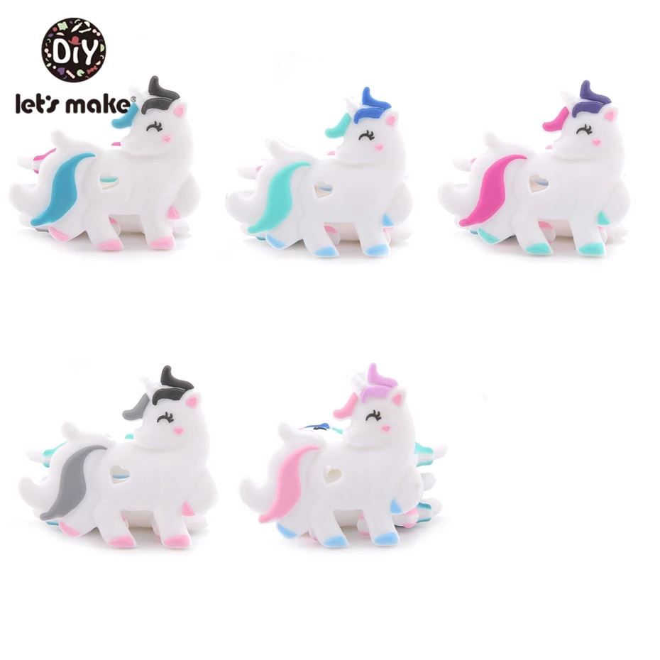 Давайте сделаем 5 шт. в форме милых животных силиконовые прорезыватели Подвески подарок для душа силиконовые аксессуары пищевой силиконовый кулон - Color: Unicorn