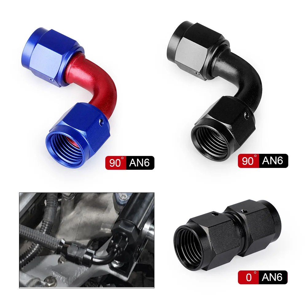 

AN6 Female to 6AN Female 90 Degree Swivel Coupler Fitting Adapter Union Aluminium Anodized Black Red