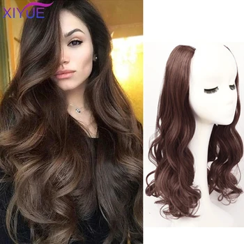 

Long Wavy straight U-Shaped Half Wig for Women 24" Natural Female Long Black Brown Synthetic U Shape Hair Wigs for Women Party