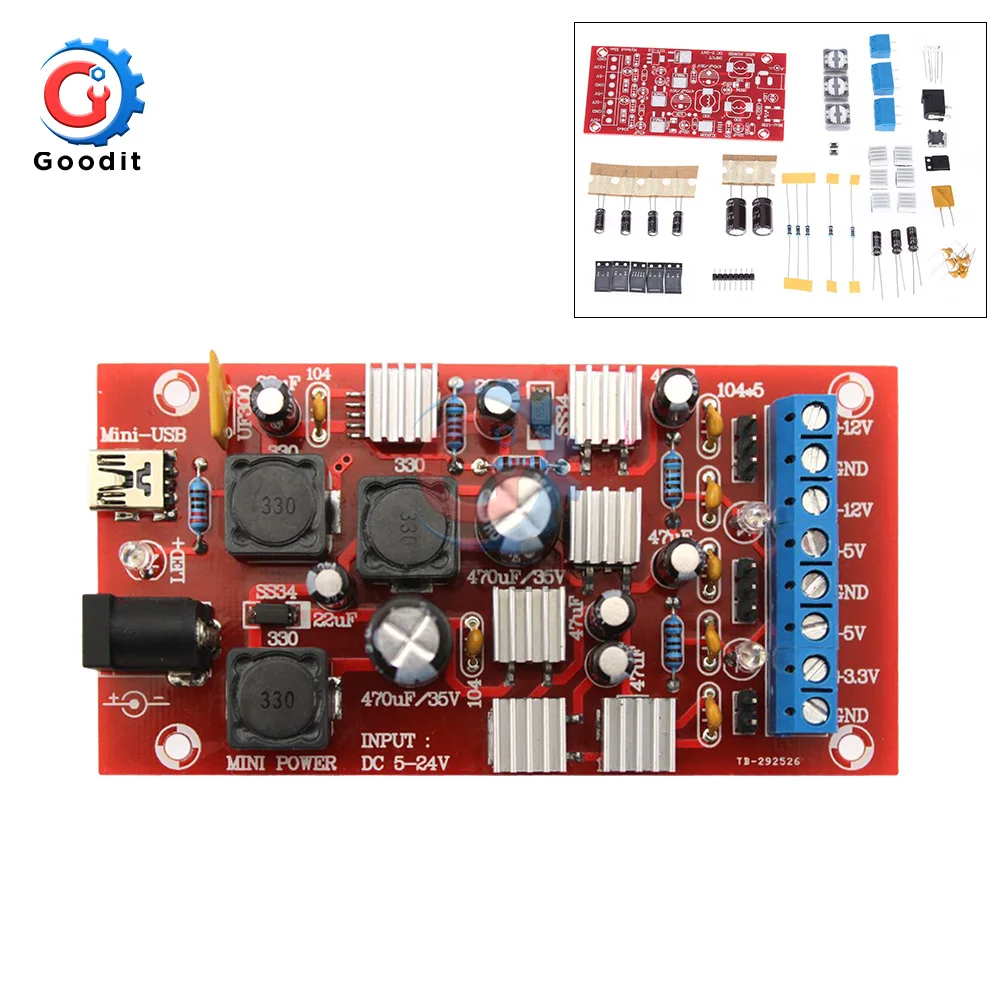 

5 -24V to ±12V ±5V 3.3V Mini USB Dual Power Supply Boost Single Turn Module Linear Regulator Power Supply DIY Kit