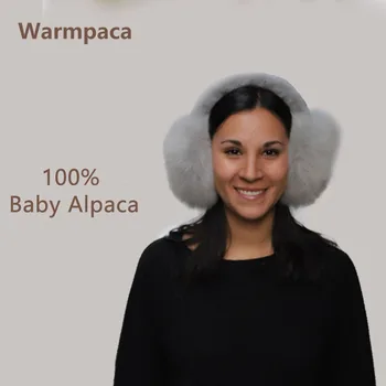 

Warmpaca 100% baby alpaca fur ear muffs gray beige