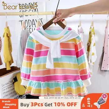 

Bear Leader Newborn Casual Dresses 2020 New Fashion Girls Colorful Striped Costumes Toddler Baby Shawl Outfits Ruffles Vestidos