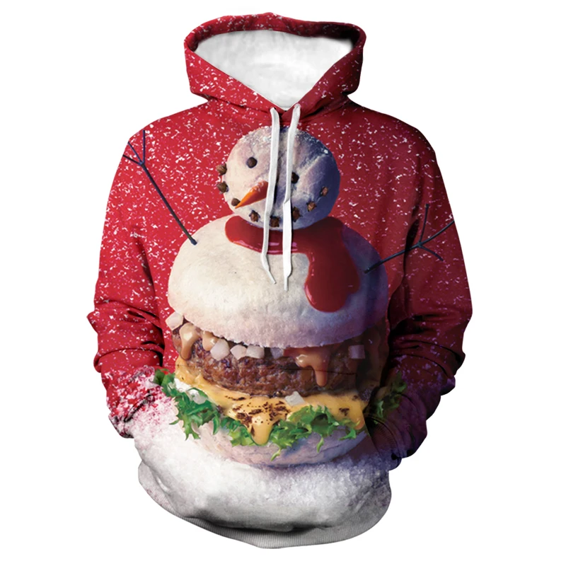 

2020 New Christmas Hamburger Men Sweatwear 3D Trendy Fashion Street Lovers Hoodie Hooded Pullover Oversized Sweatshirts