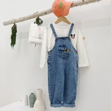 Новинка года; джинсовый комбинезон с мышкой для мальчиков и девочек; сезон весна-лето; джинсовые штаны для маленьких детей 2-8 лет