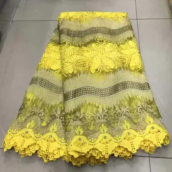 

2019 Latest High Quality African Lace Fabric Yellow French Net Embroidery Tulle Lace Fabric For Nigerian Wedding Party Dress