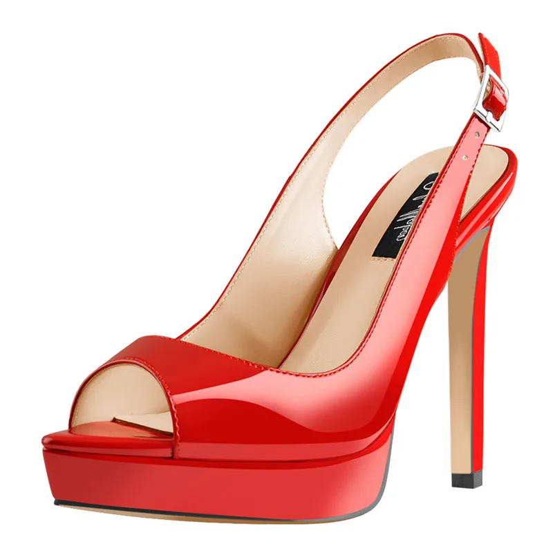 Women Sexy Peep Toe Platform Sandals High Heels Black Yellow Red Slingback Shinning Patent Big Size Sandals