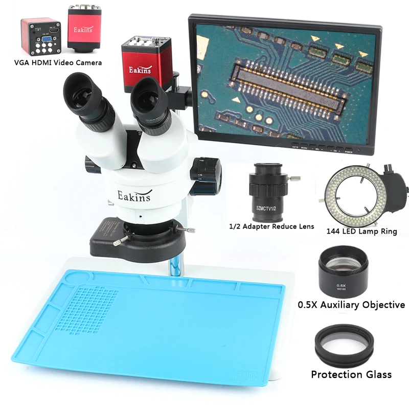 

3.5X 7X 90X+13MP 720P HDMI VGA Video Camera Simul Focal Trinocular Stereo Microscope LCD Display For Fix Repair Phone Soldering