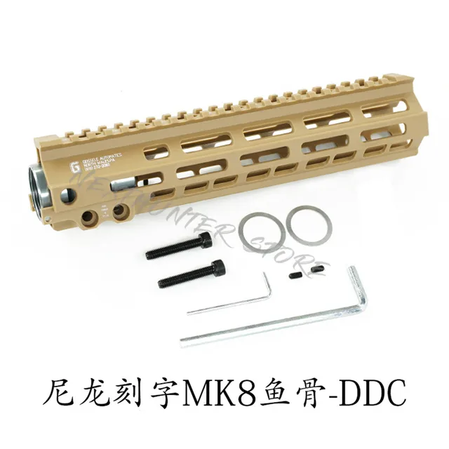 MK8 M-Lok Handguard Free Flow Handguard Airsoft Water Gel with Matel Barrel Nut GBB AEG Modular Rail Tan