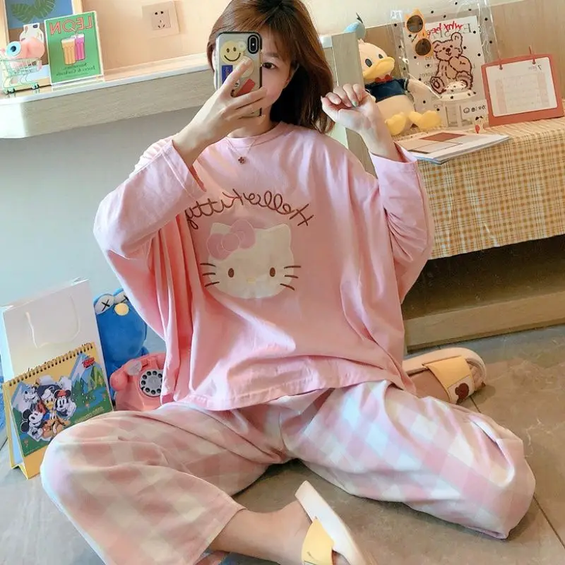 Sanurgente-Ensembles de pyjamas Hello Kitty pour femmes, vêtements