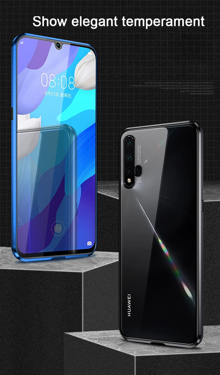 Магнитный адсорбционный чехол для телефона huawei Nova 5i Pro, закаленное стекло, передняя и задняя стеклянная крышка, металлический чехол для huawei Nova 5 Pro