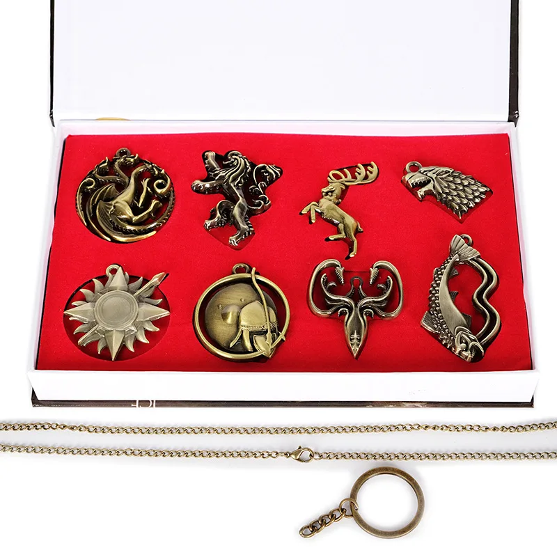 

Power of the Game a Song of Ice And Fire House Stark Logo Stereo Alloy Necklace Ornament Set