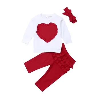 

Pudcoco 3Pcs Set Toddler Kids Baby Girls Autumn Outfits Set Long Sleeve Love Sweatshirt T Shirt Tops Ruffles Pants Clothes Set