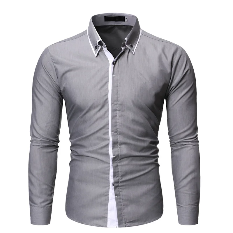 Новая Осенняя мужская рубашка, деловые повседневные рубашки с длинным рукавом, облегающие рубашки Camisa Masculina, мужские сексуальные рубашки, серые рубашки 2XL - Цвет: Мятный