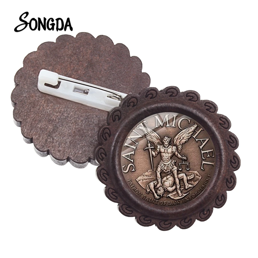 Новая деревянная брошь Archangel St.Michael Protect Me Saint Shield Amulet Symbol винтажные броши