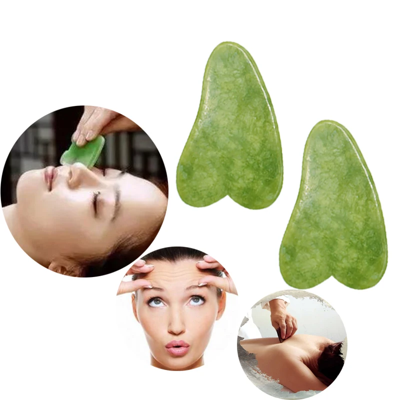 3pcs Natural Jade Stone Guasha Massage Tool Acupuncture SPA Therapy Facial Slimming Massager Scraping Board Antistress Body