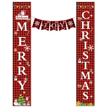 

Front Door Porch Sign Merry Christmas Holiday Red Black Buffalo Lattice Xmas Hanging For Home Apartment Courtyard
