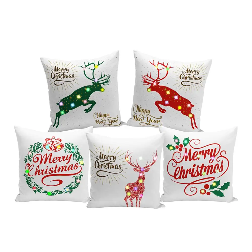 

Merry Christmas Cushion Cover Led Simple Happy New Year Pillow Case Snow Vintage Home Bed Decorative Pillow Case