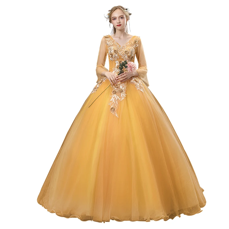 

Gryffon Quinceanera Dresses The Prom Three Quarter Sleeve V-neck Party Ball Gown Vintage Embroidery Quinceanera Dress Plus Size