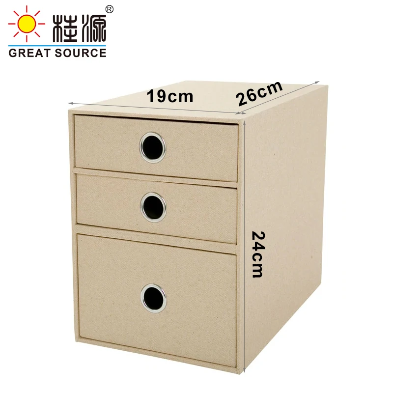 3 Layers Storage Cardboard Cabinet Office Desk Top Organizer Home 3 Drawers Cabinet Beige Faux Linen Natural Wood Paper(2PCS)