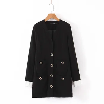 

women Temperamental dress 2019 fashion new ladies deep V-neck buttons pockets full sleeve pencil slim female highstreet chic
