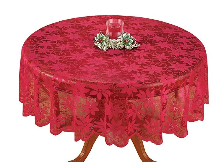 Red 178 cm 6" x 102" Рождественская скатерть красная кружевная круглая скатерть Цветочная Скатерть свадебный Декор для дома - Цвет: Red 178 cm