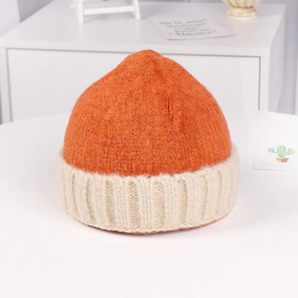 Beanie hat Baby зимняя шапка для девочки шапка, шапки-бини для малышей Детские шляпы вязаная шапка для мальчиков и девочек, Повседневное однотонные Цвет в армейском стиле - Цвет: Оранжевый