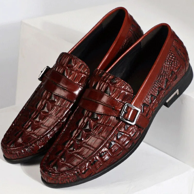 

2019 Handmade Hot Designer Crocodile Fashion Wedding Party Brand Casual Formal Shoes Genuine Leather Mens Monk Dress Shoes