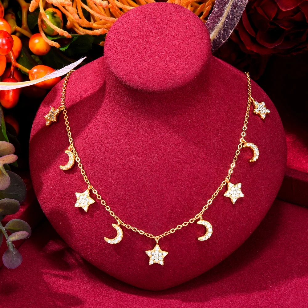 Siscathy Fashion New Star Moon Zirconia Pendant Necklaces For Women Female Girl Shiny Crystal On The Neck Party Jewelry Accessor