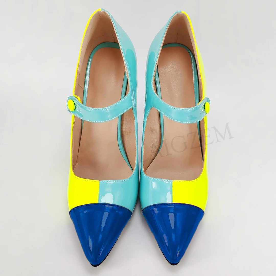 Metallic Blue LAIGZEM/ г.; женские туфли-лодочки mary jane на шпильке; Salto; обувь; женские туфли-лодочки; Zapatillas; обувь больших размеров для женщин; 45, 46, 47 - Цвет: Metallic Blue